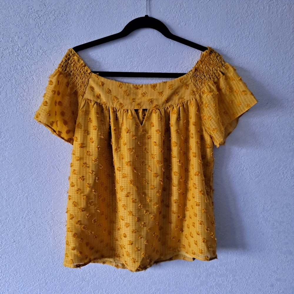 Miss Me Mustard Yellow Off-Shoulder Textured Blouse